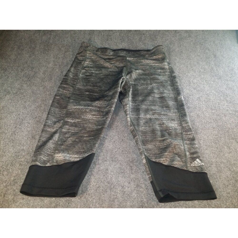 Adidas Techfit Athletic Capri Leggings Women Sz L Black Print Matte Silver Athle